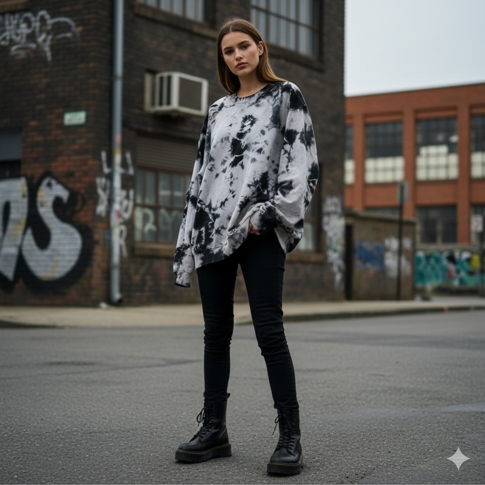 Distressed Black and White Sweatshirt